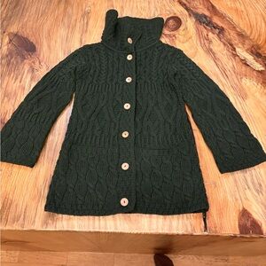Aran Sweater Market Wool Irish Forest Green Cable Knit Cardigan collar